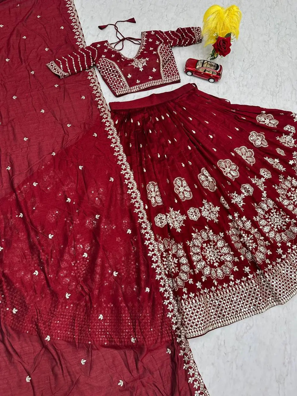 Embroidered Vichitra Silk Lehenga Choli Set