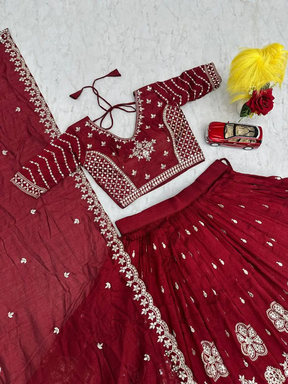 Embroidered Vichitra Silk Lehenga Choli Set