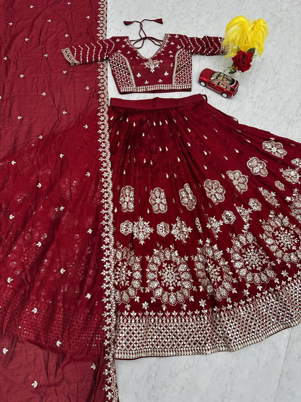 Embroidered Vichitra Silk Lehenga Choli Set