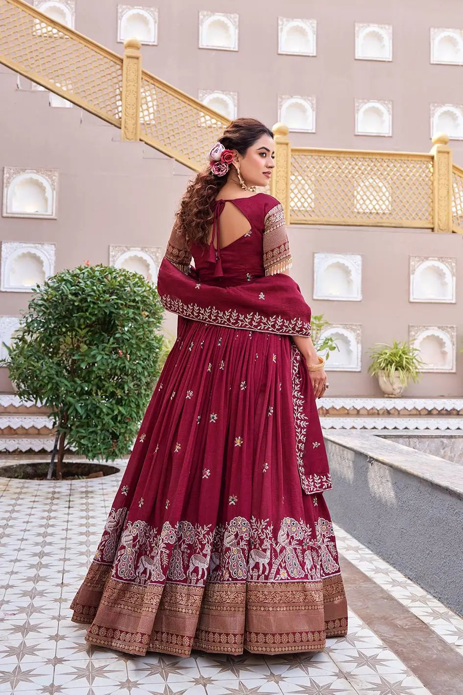 Embroidered Vichitra Silk Lehenga Choli Set