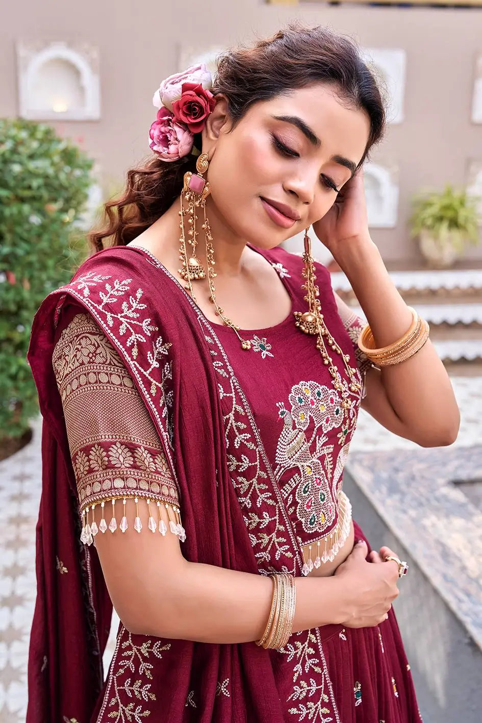 Embroidered Vichitra Silk Lehenga Choli Set