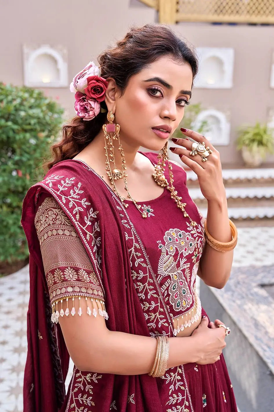 Embroidered Vichitra Silk Lehenga Choli Set