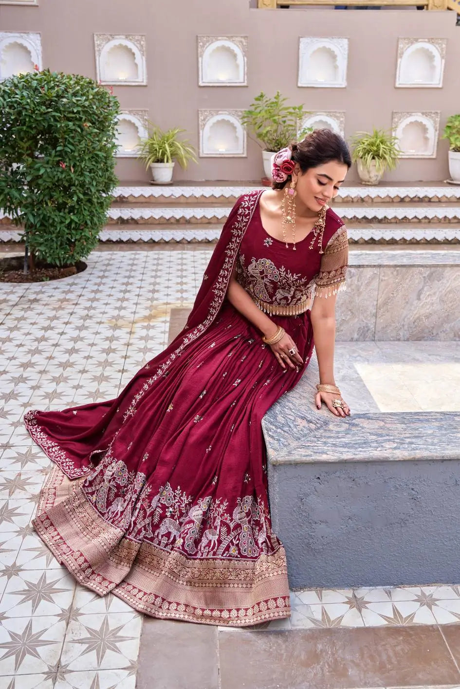 Embroidered Vichitra Silk Lehenga Choli Set