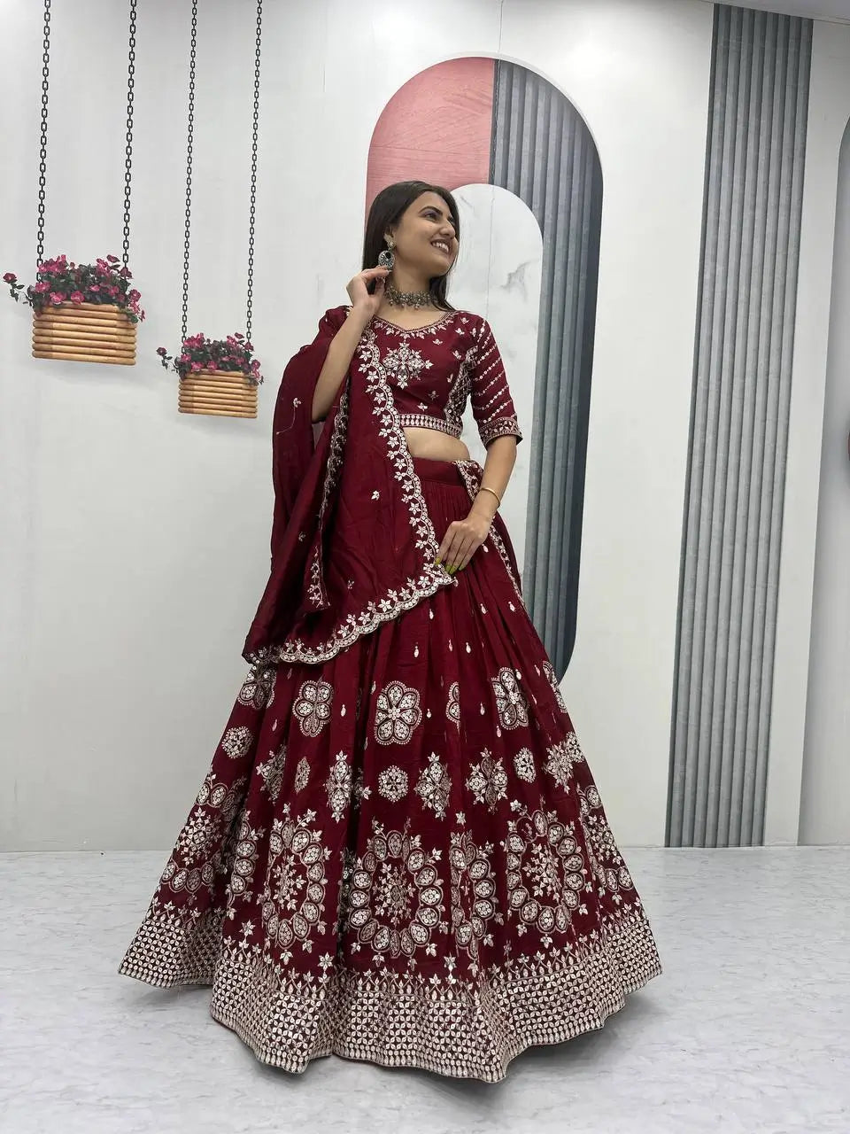 Embroidered Vichitra Silk Lehenga Choli Set