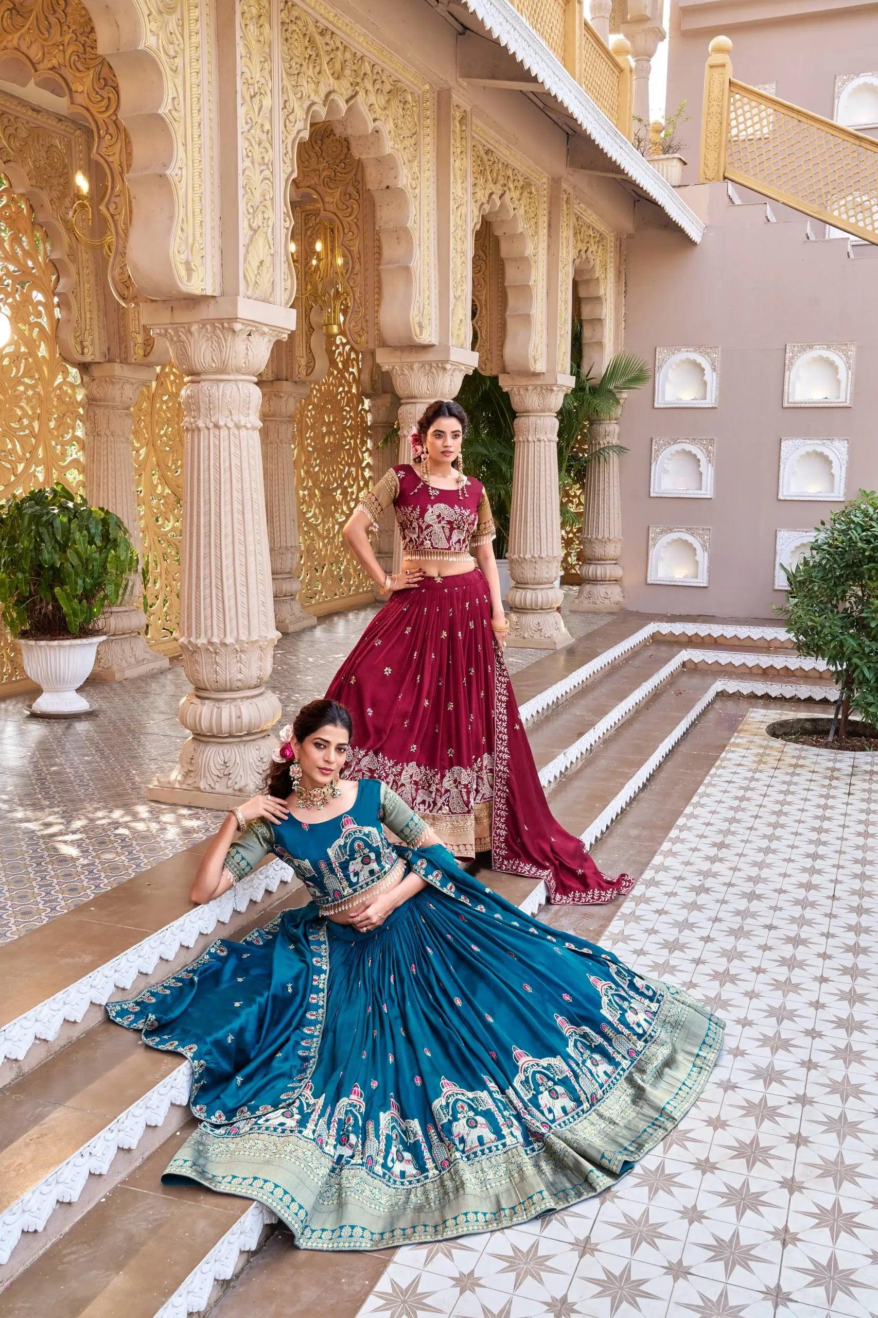 Embroidered Vichitra Silk Lehenga Choli Set