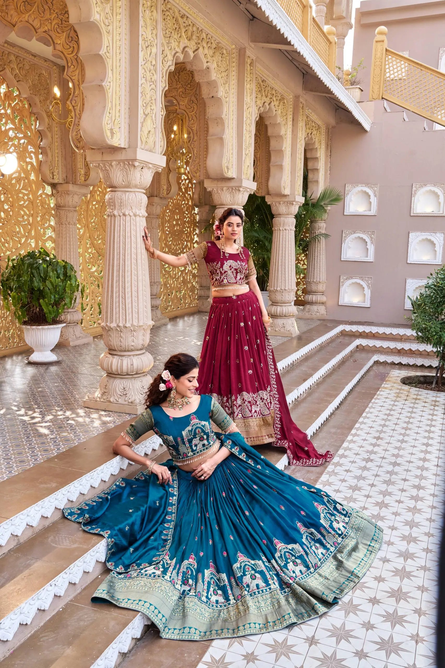 Embroidered Vichitra Silk Lehenga Choli Set