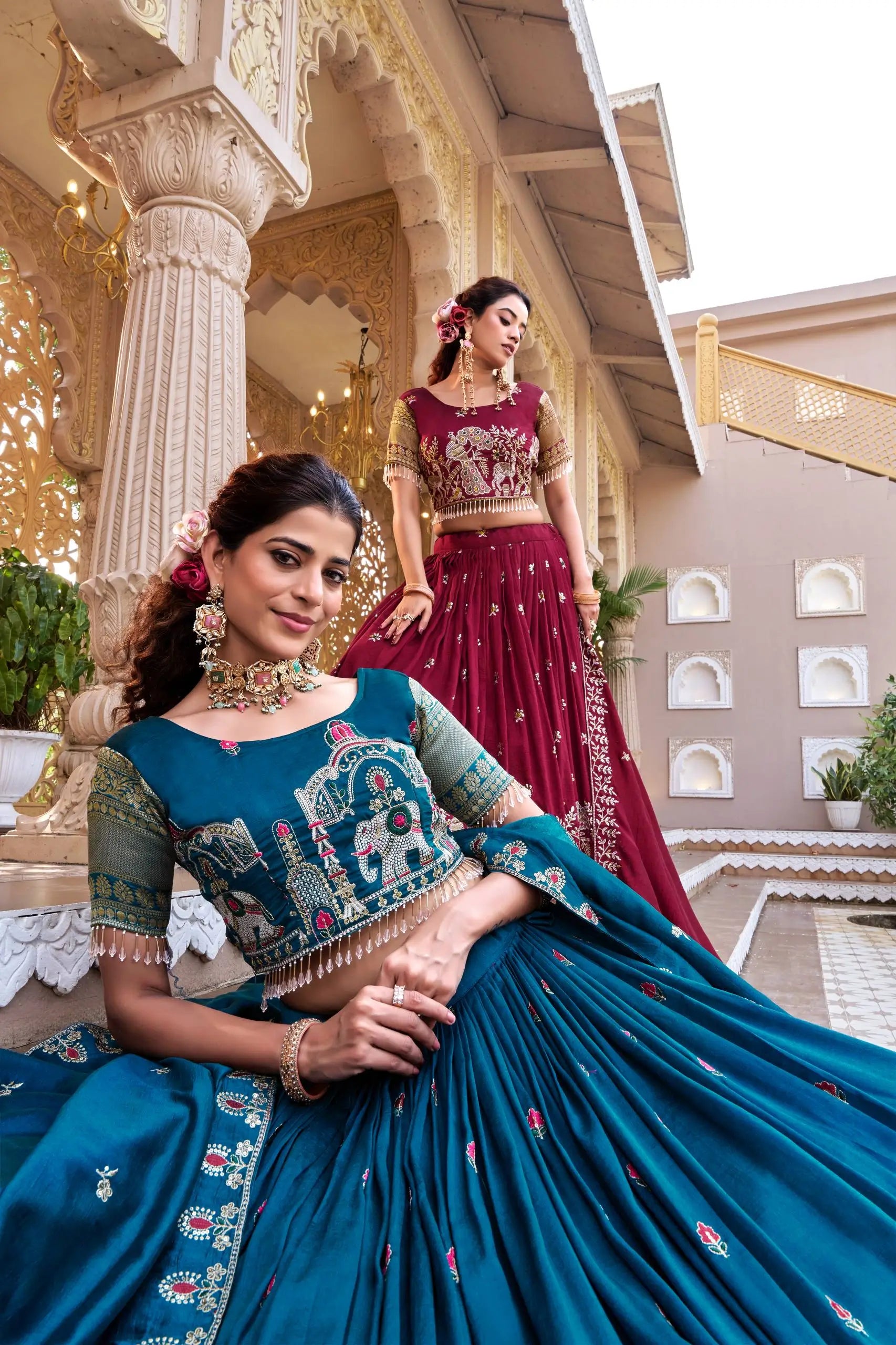 Embroidered Vichitra Silk Lehenga Choli Set