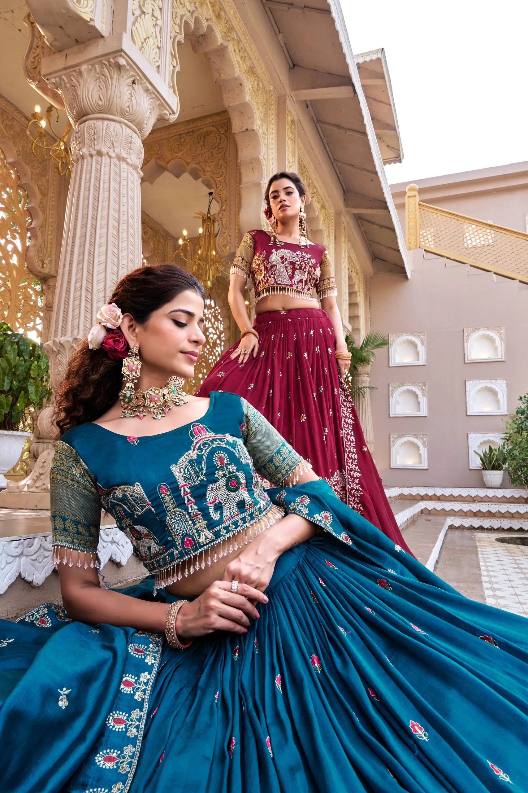 Embroidered Vichitra Silk Lehenga Choli Set