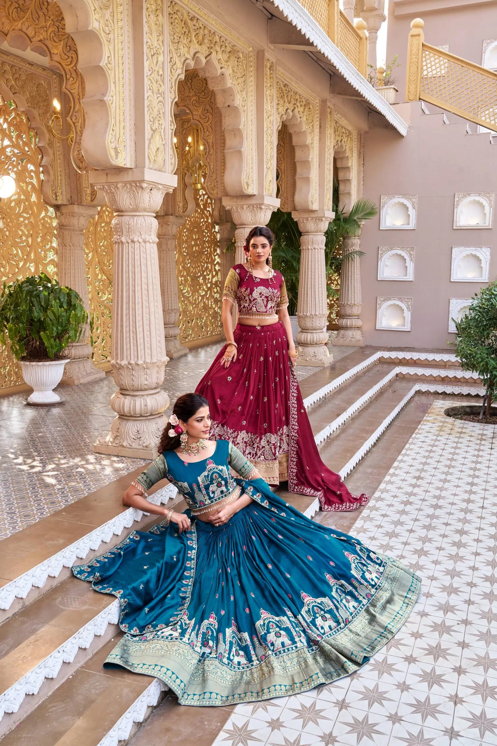 Embroidered Vichitra Silk Lehenga Choli Set