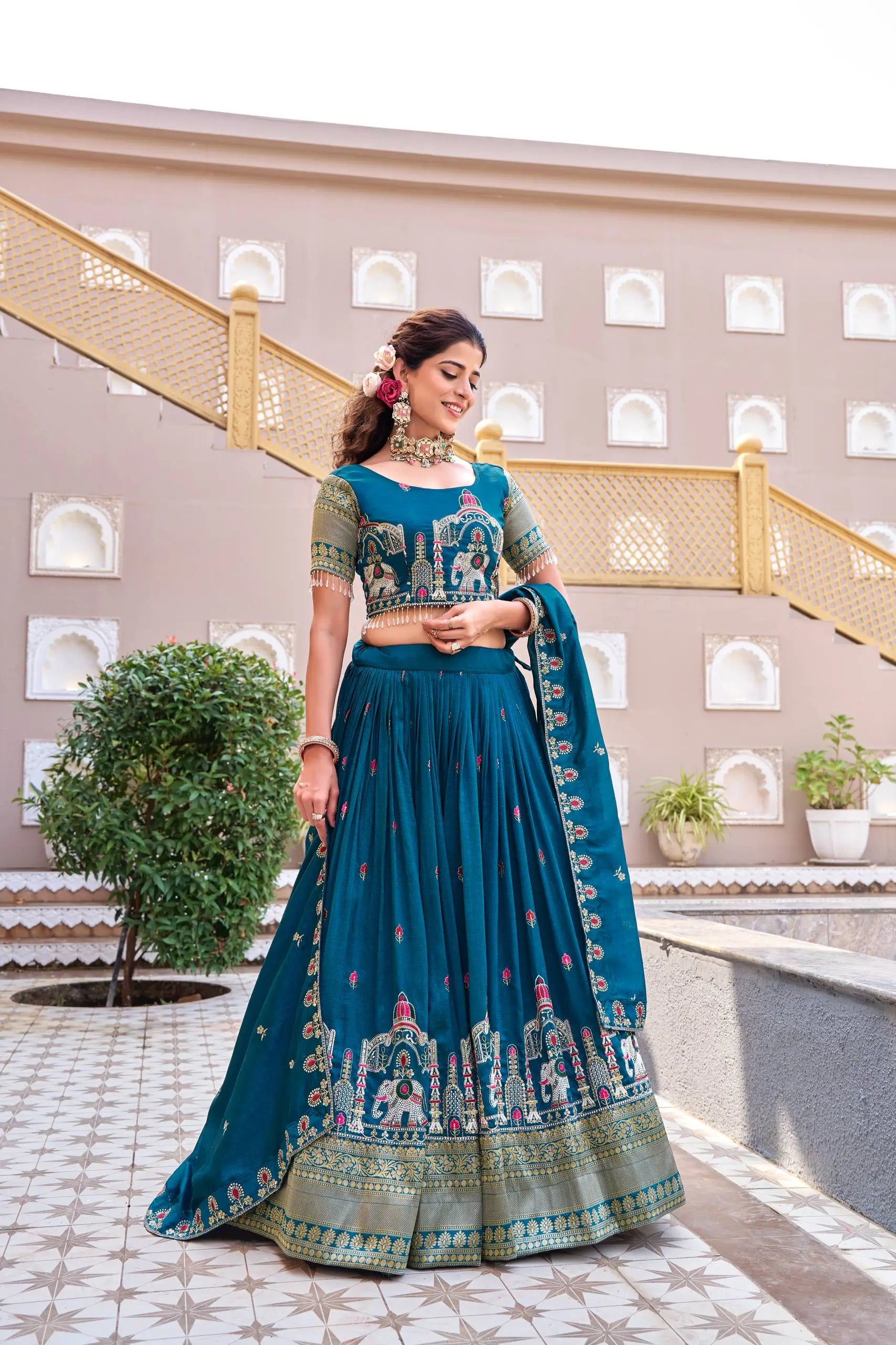 Embroidered Vichitra Silk Lehenga Choli Set