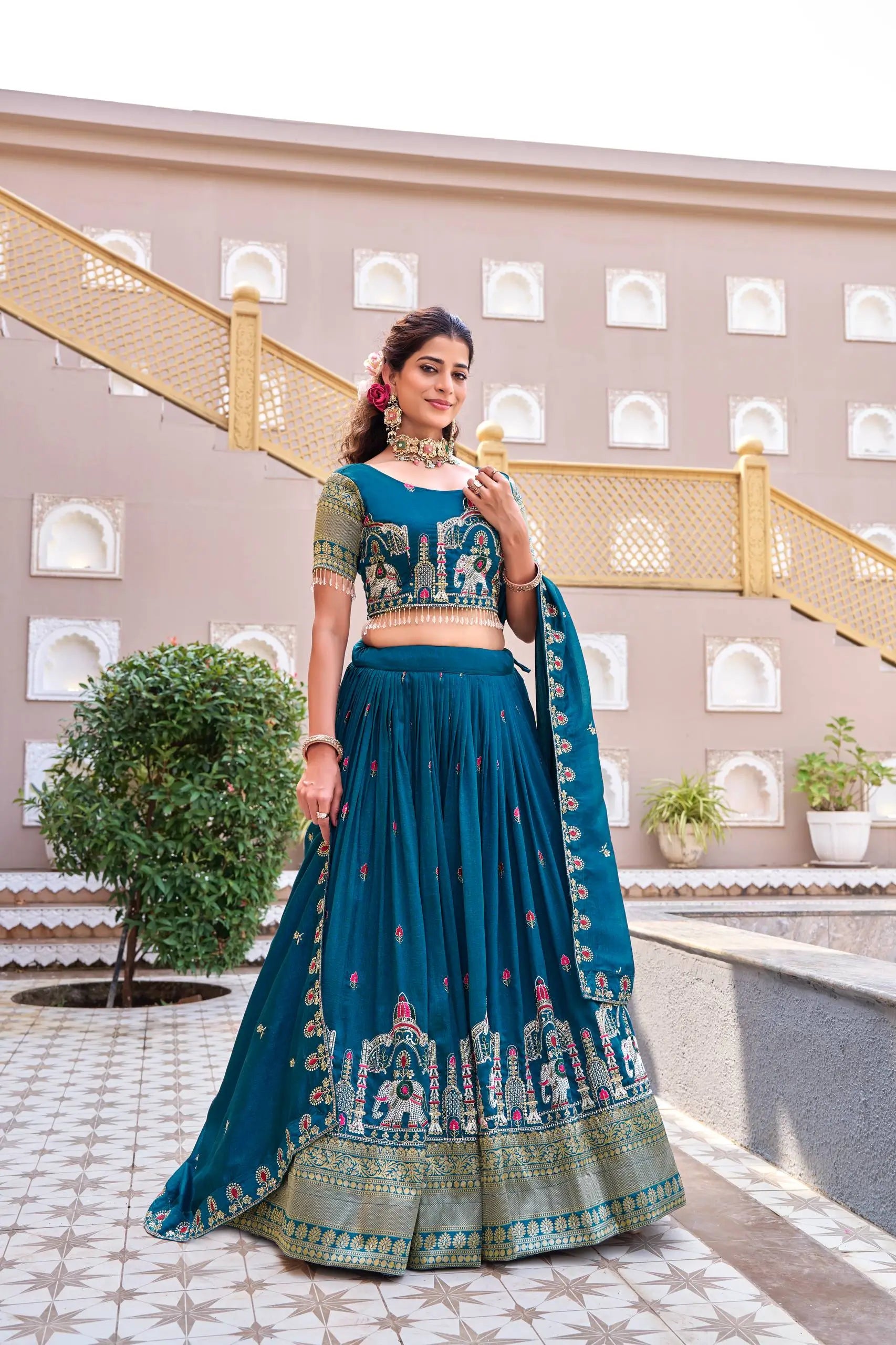 Embroidered Vichitra Silk Lehenga Choli Set