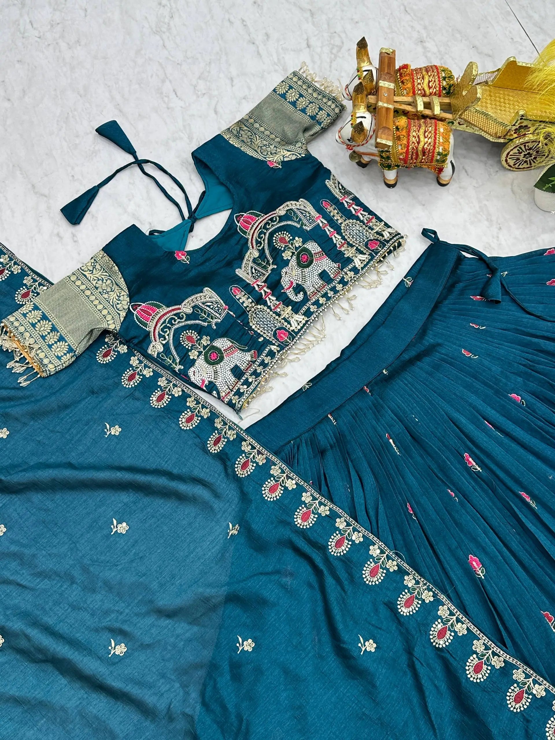 Embroidered Vichitra Silk Lehenga Choli Set