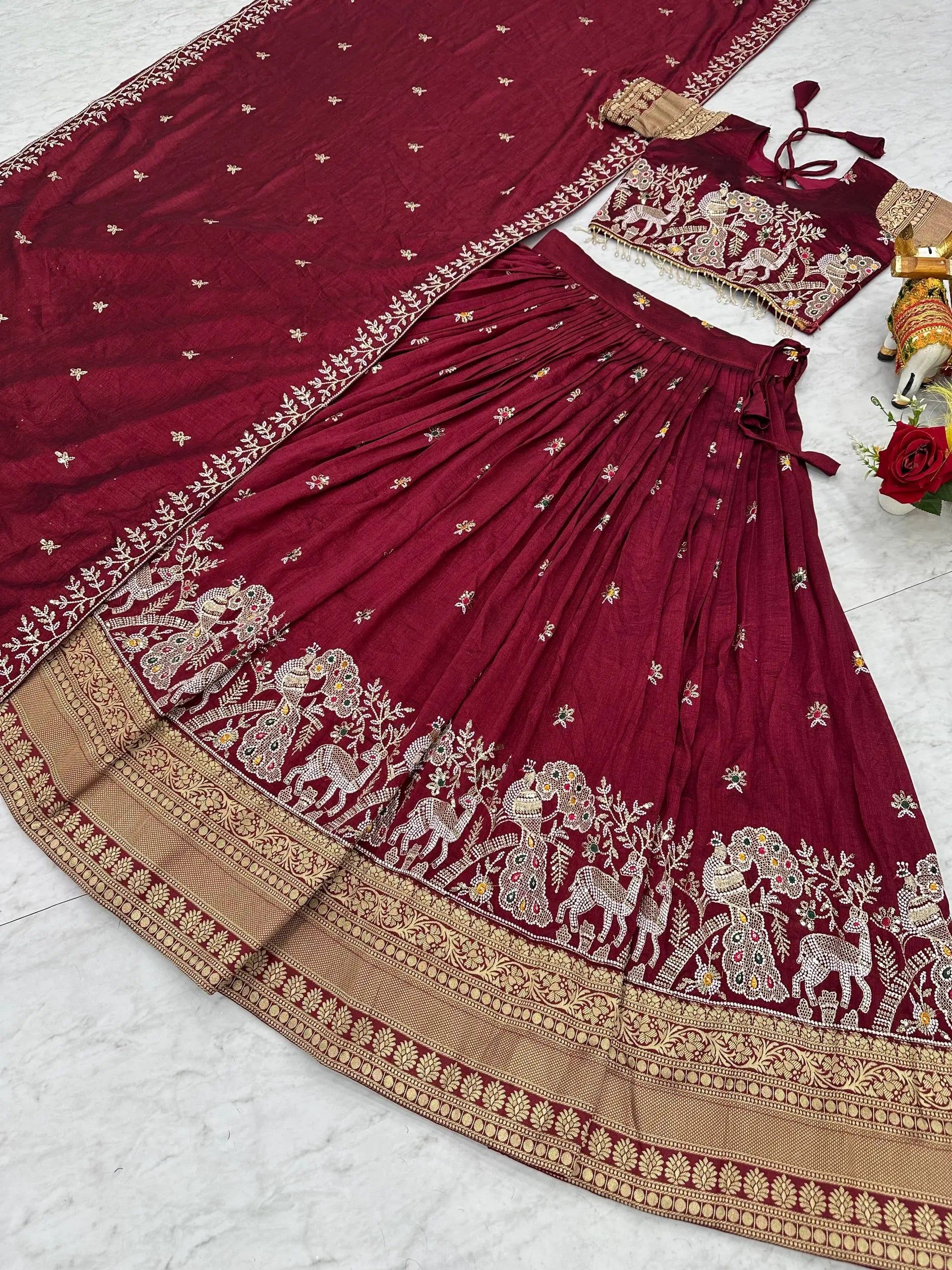 Embroidered Vichitra Silk Lehenga Choli Set