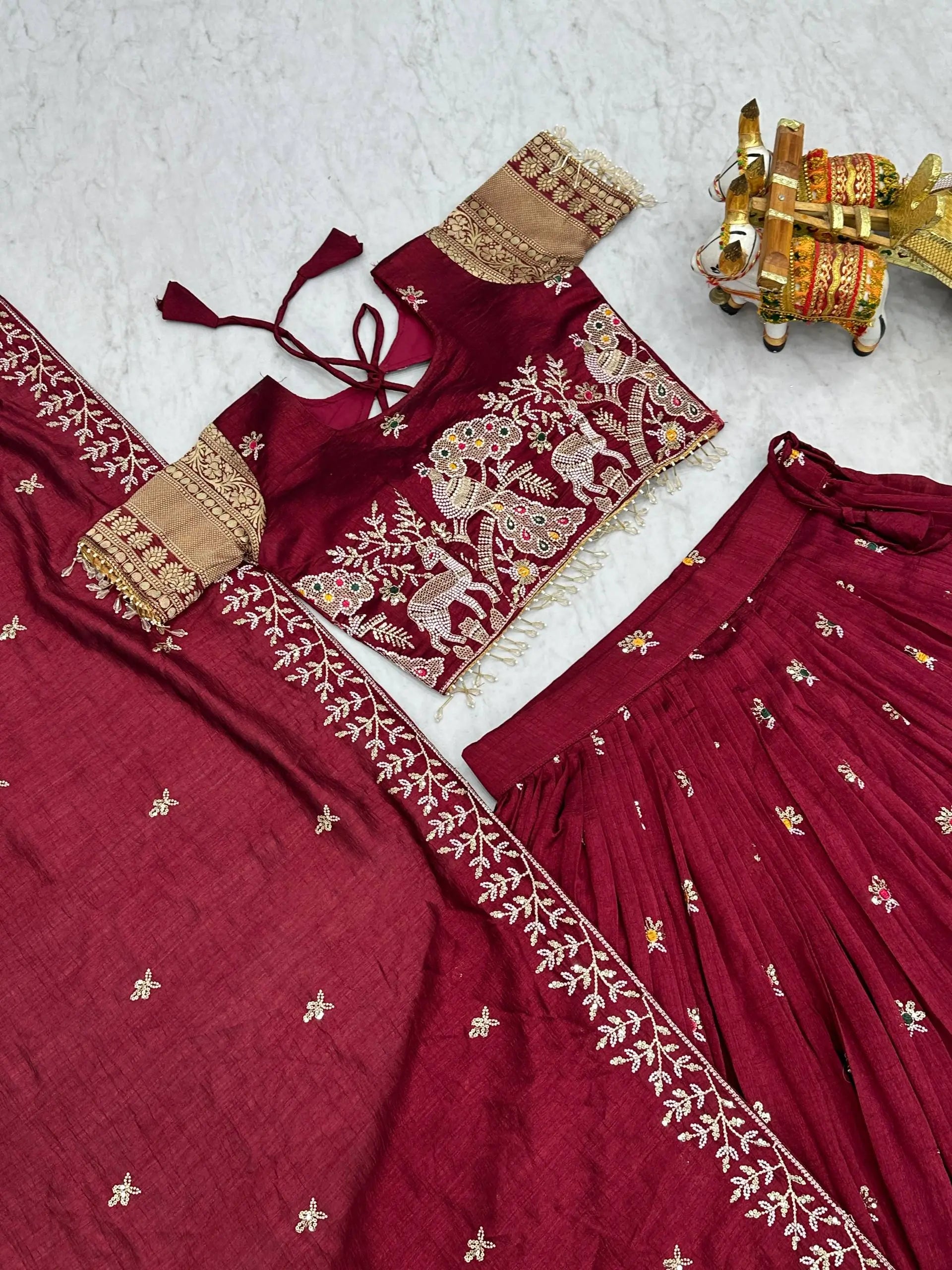 Embroidered Vichitra Silk Lehenga Choli Set