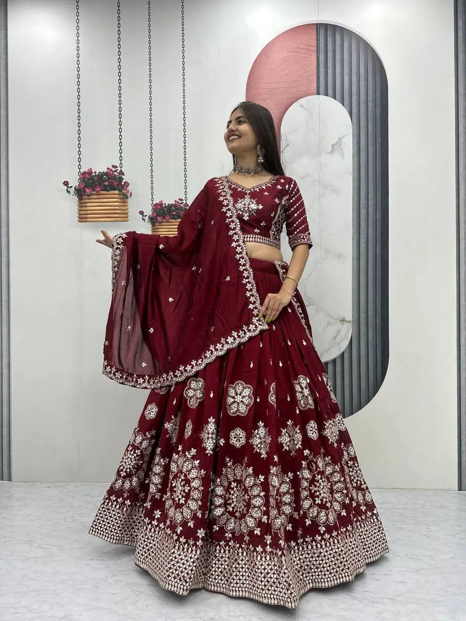 Embroidered Vichitra Silk Lehenga Choli Set