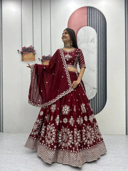 Embroidered Vichitra Silk Lehenga Choli Set