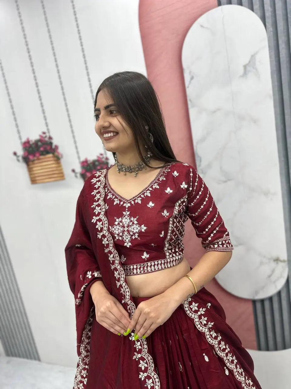 Embroidered Vichitra Silk Lehenga Choli Set