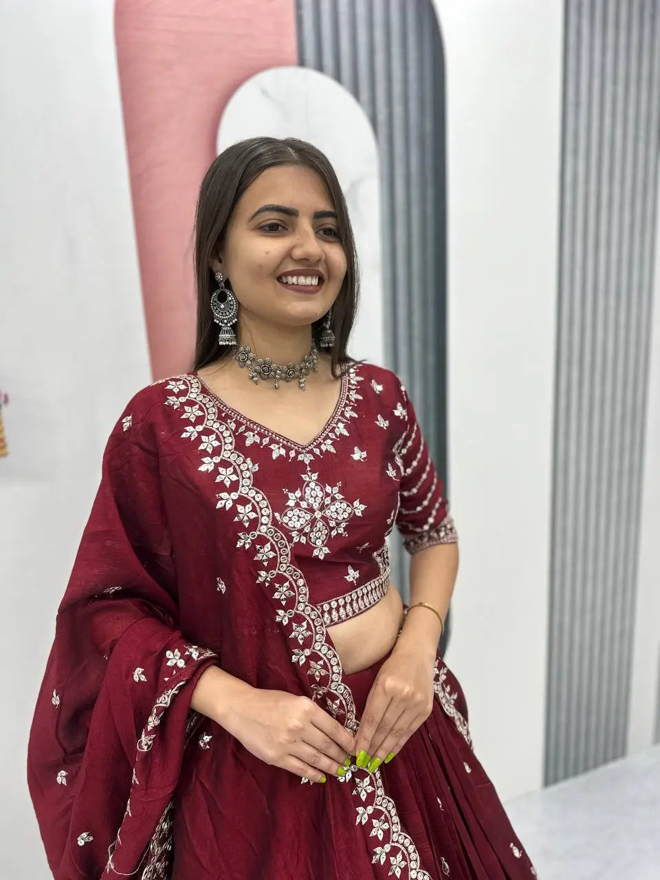 Embroidered Vichitra Silk Lehenga Choli Set