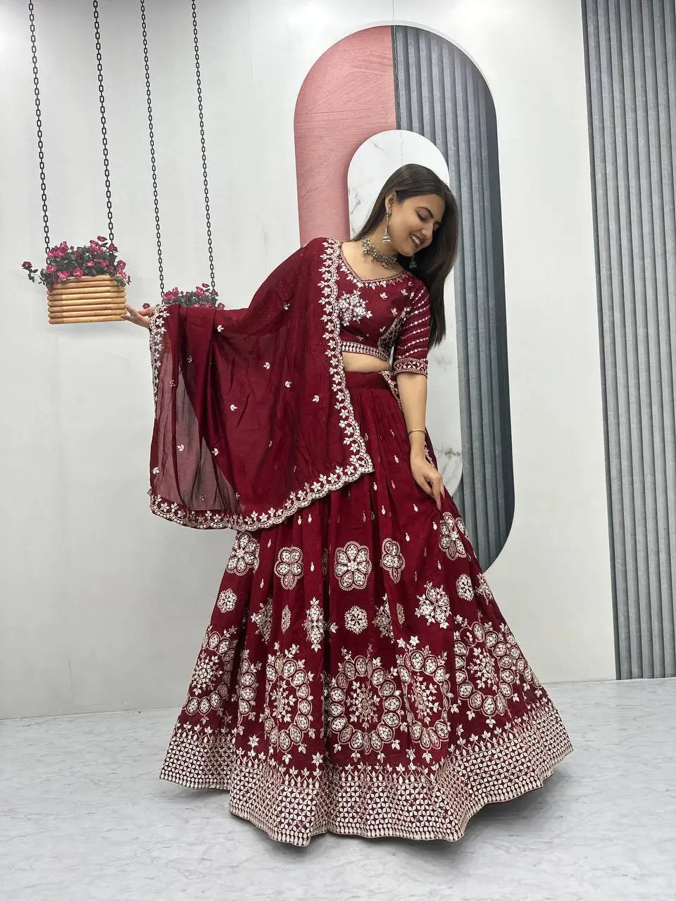 Embroidered Vichitra Silk Lehenga Choli Set
