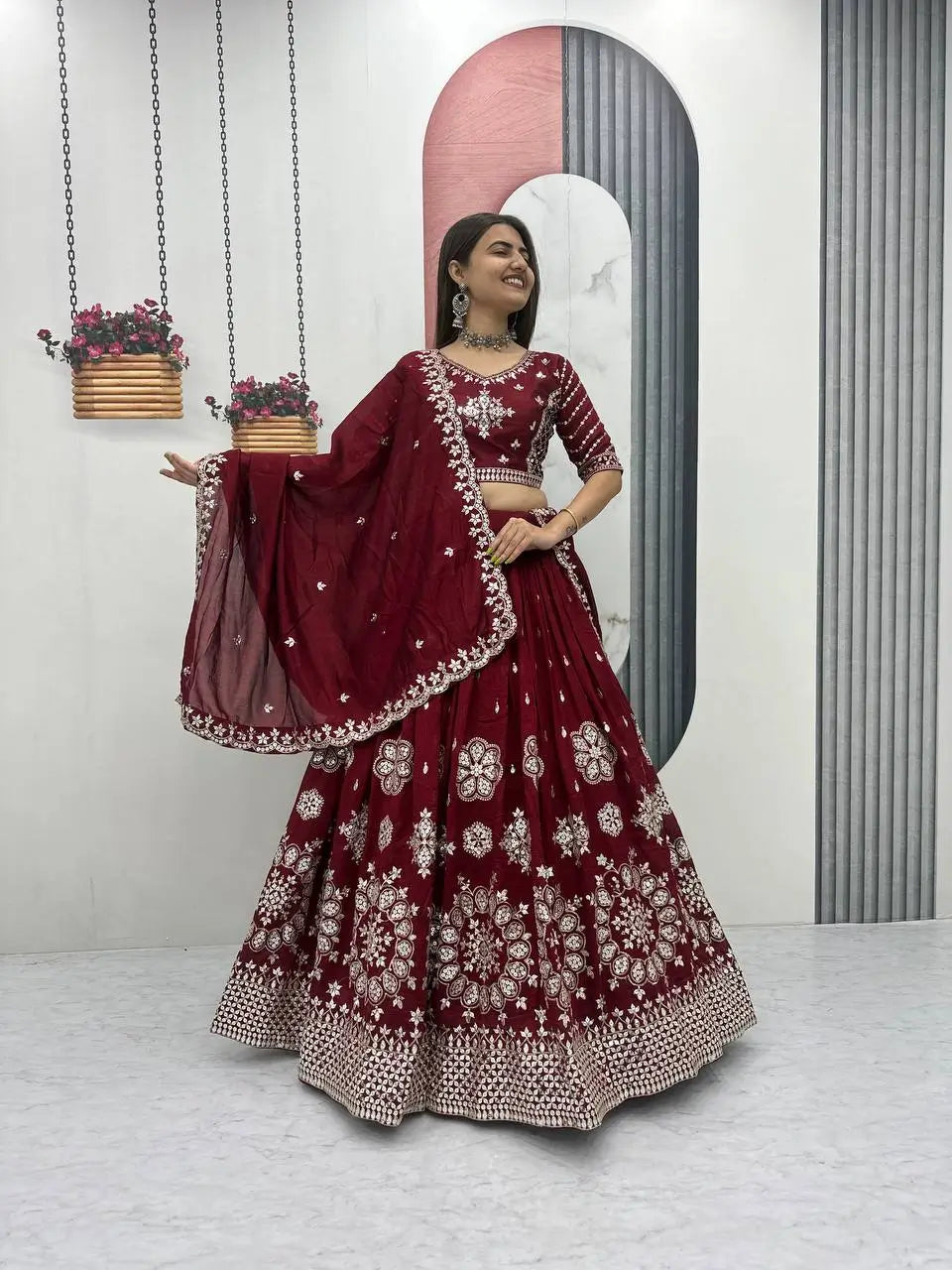 Embroidered Vichitra Silk Lehenga Choli Set