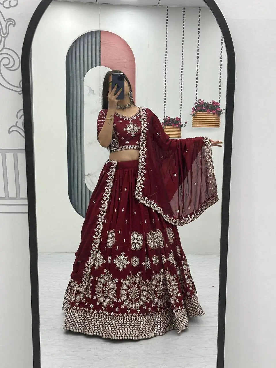 Embroidered Vichitra Silk Lehenga Choli Set