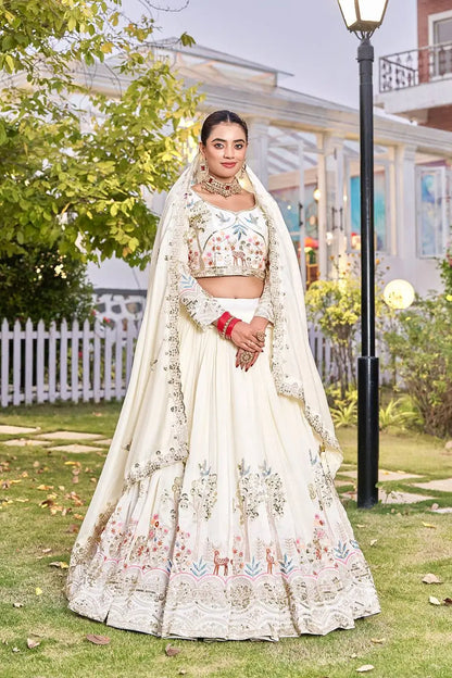 Embroidered Vichitra Silk Lehenga Choli Set for Wedding and Festive Wear