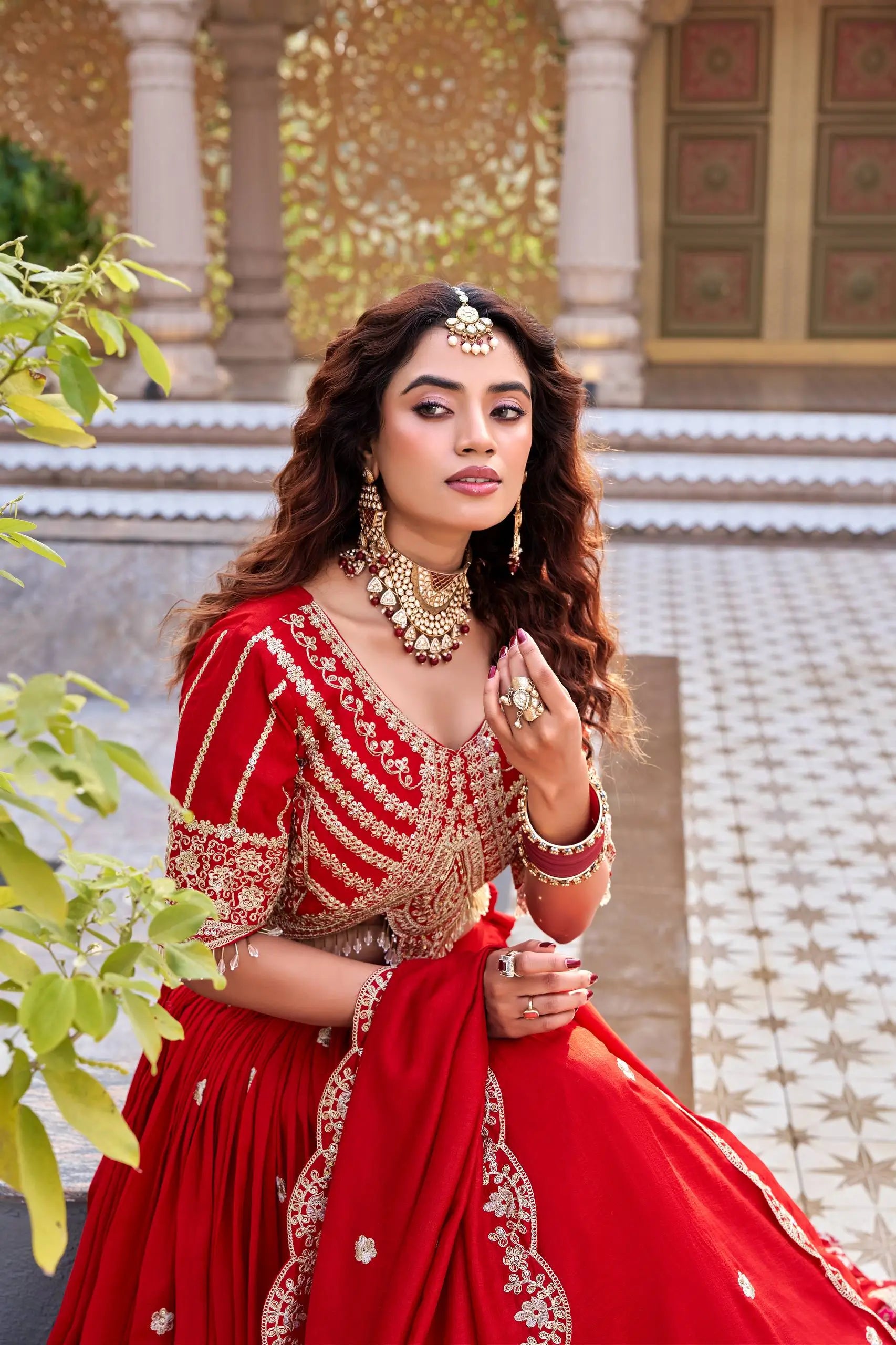 Embroidered Vichitra Silk Lehenga Choli Set for Wedding and Festive Wear
