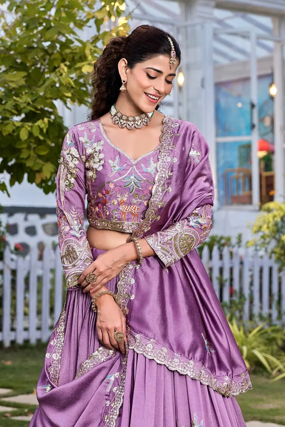 Embroidered Vichitra Silk Lehenga Choli Set for Wedding and Festive Wear