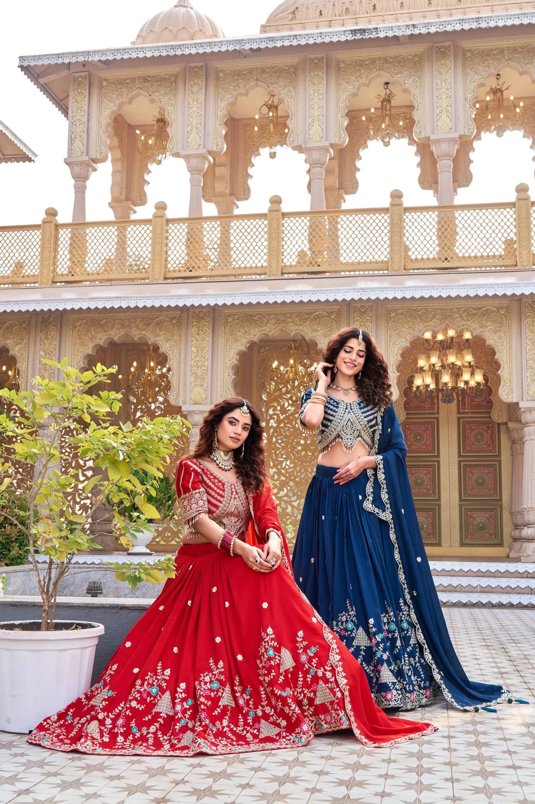 Embroidered Vichitra Silk Lehenga Choli Set for Wedding and Festive Wear