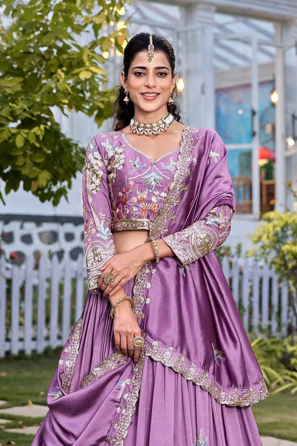 Embroidered Vichitra Silk Lehenga Choli Set for Wedding and Festive Wear