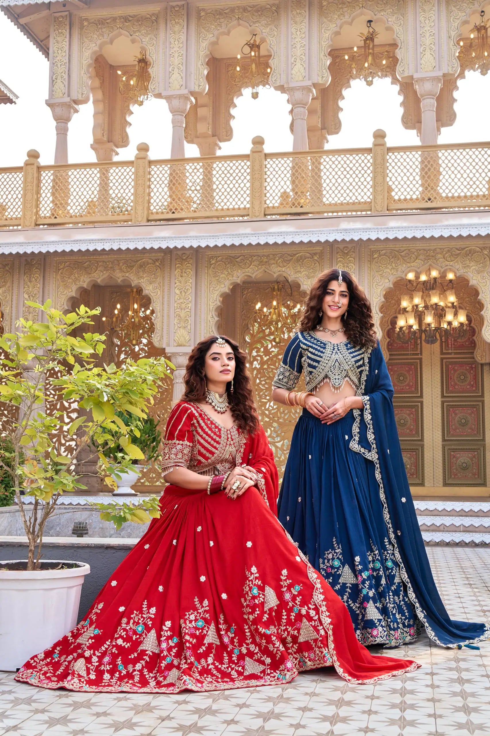 Embroidered Vichitra Silk Lehenga Choli Set for Wedding and Festive Wear