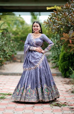 Embroidered Vichitra Silk Lehenga Choli Set for Wedding and Festive Wear