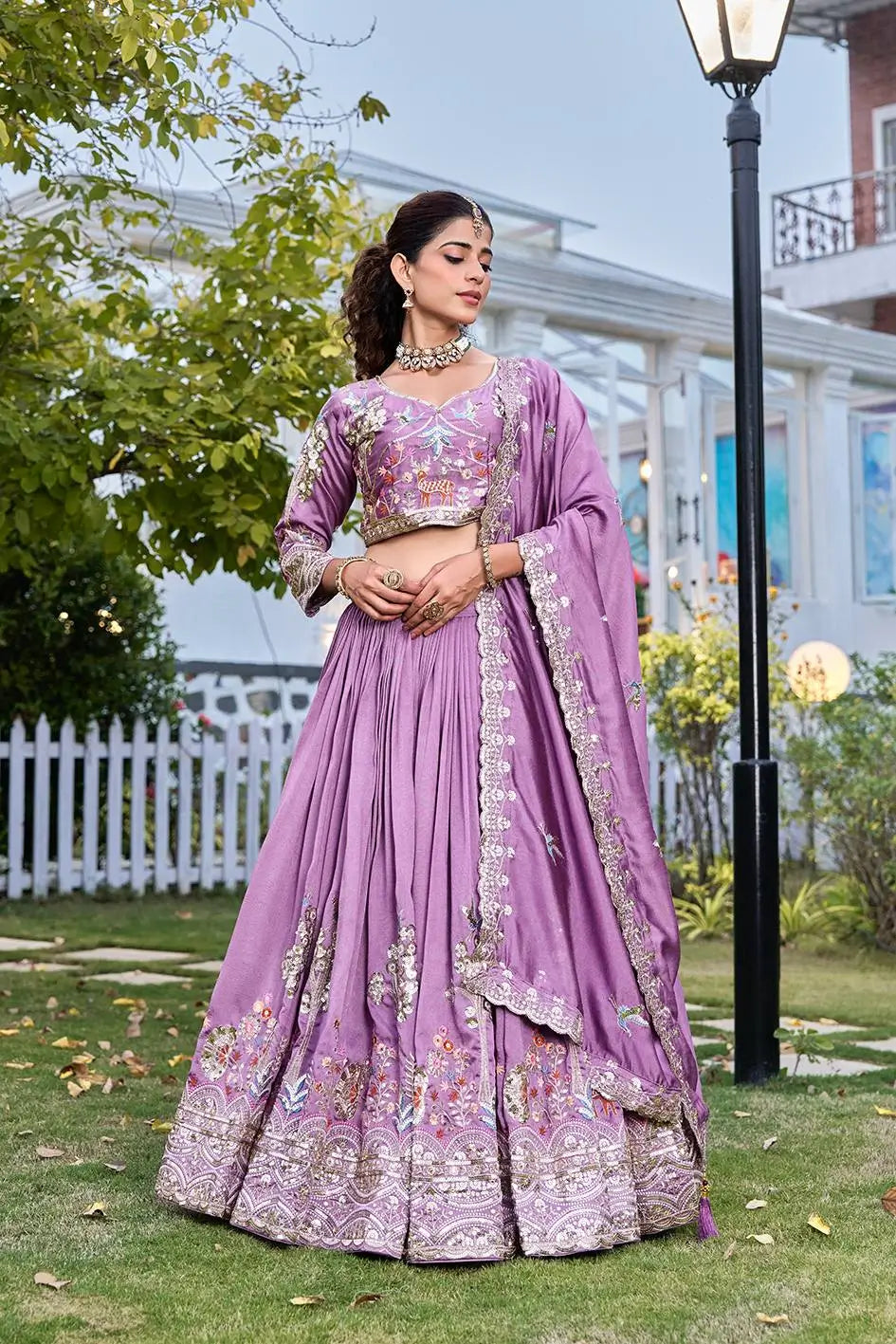 Embroidered Vichitra Silk Lehenga Choli Set for Wedding and Festive Wear