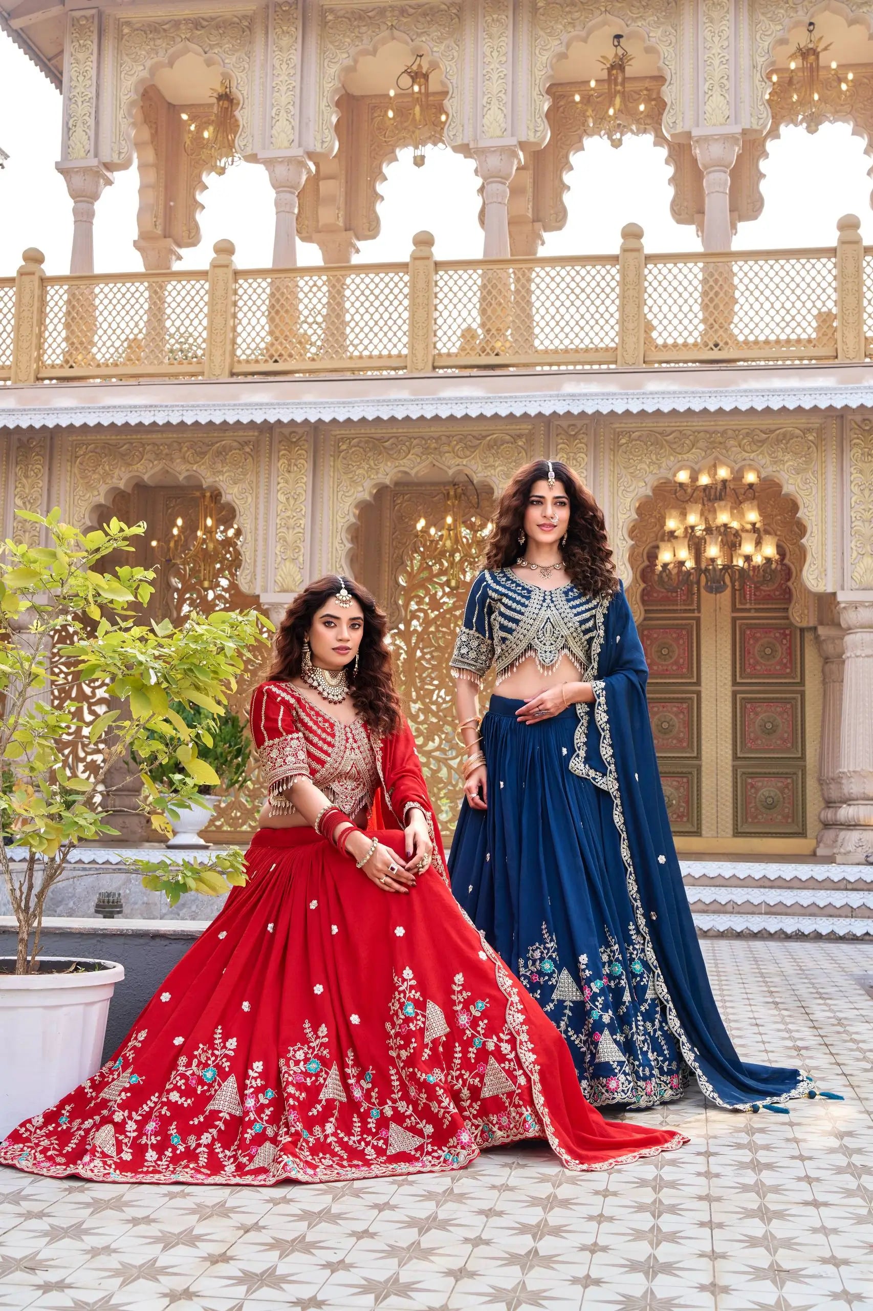 Embroidered Vichitra Silk Lehenga Choli Set for Wedding and Festive Wear