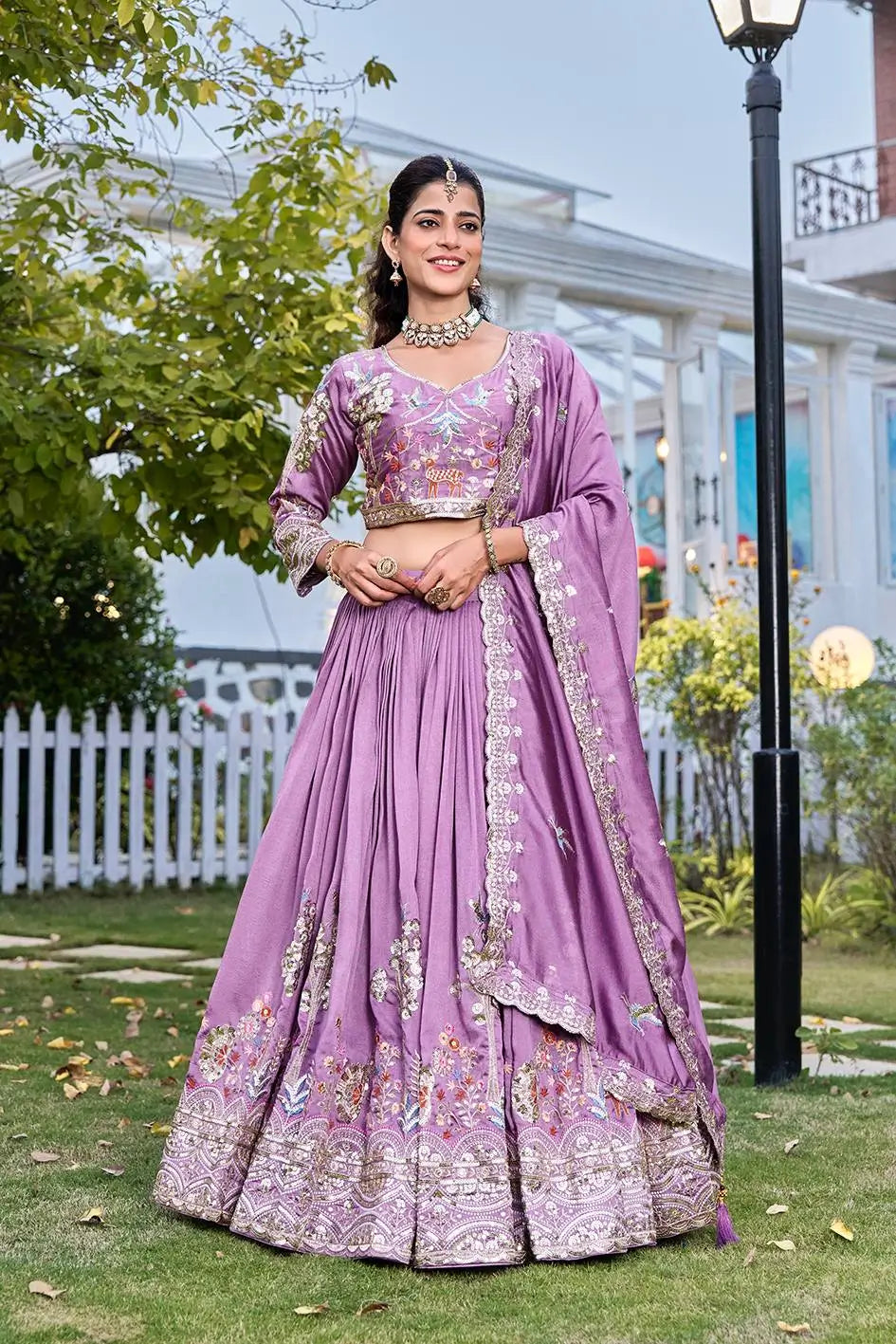 Embroidered Vichitra Silk Lehenga Choli Set for Wedding and Festive Wear