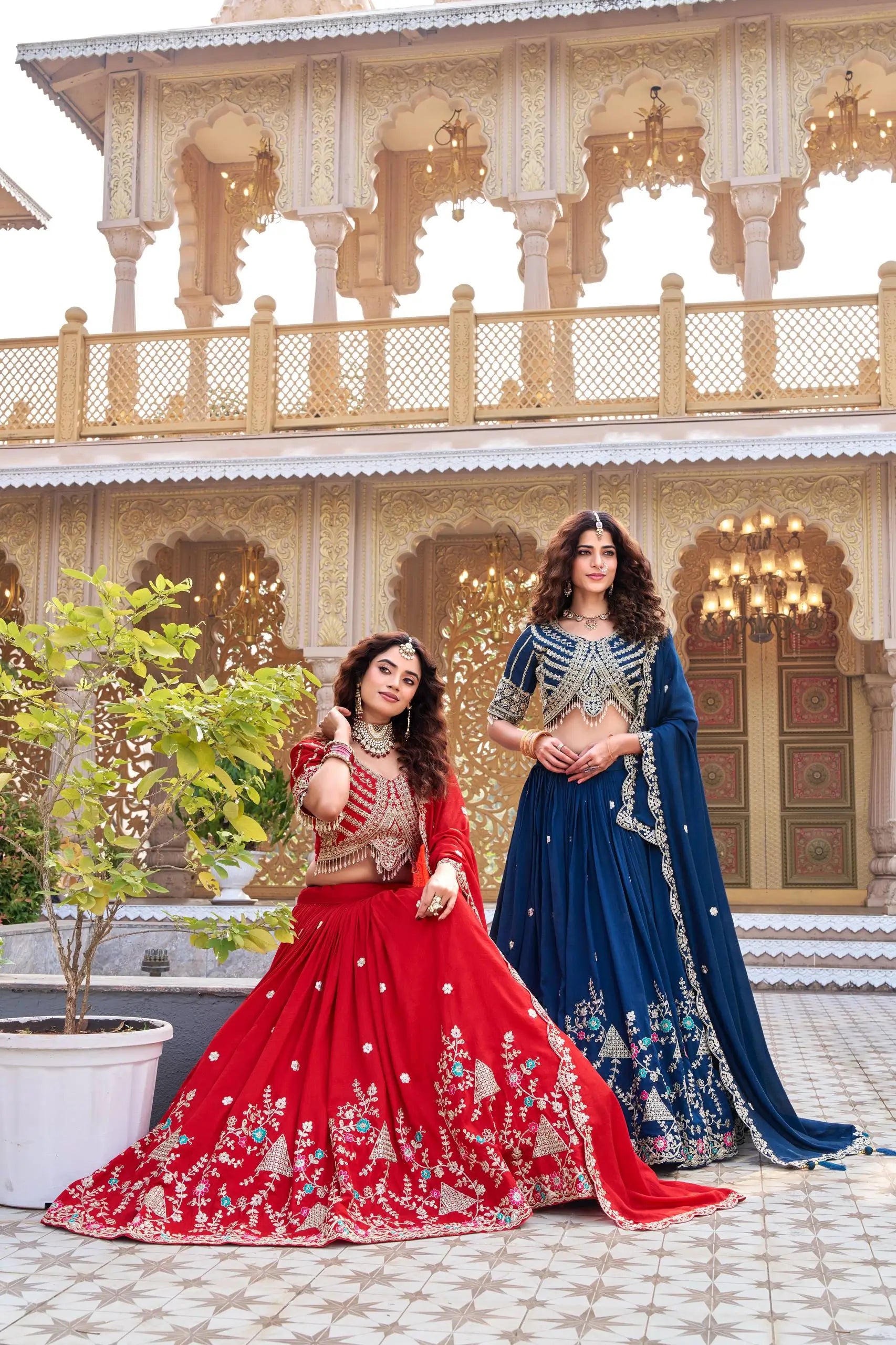 Embroidered Vichitra Silk Lehenga Choli Set for Wedding and Festive Wear