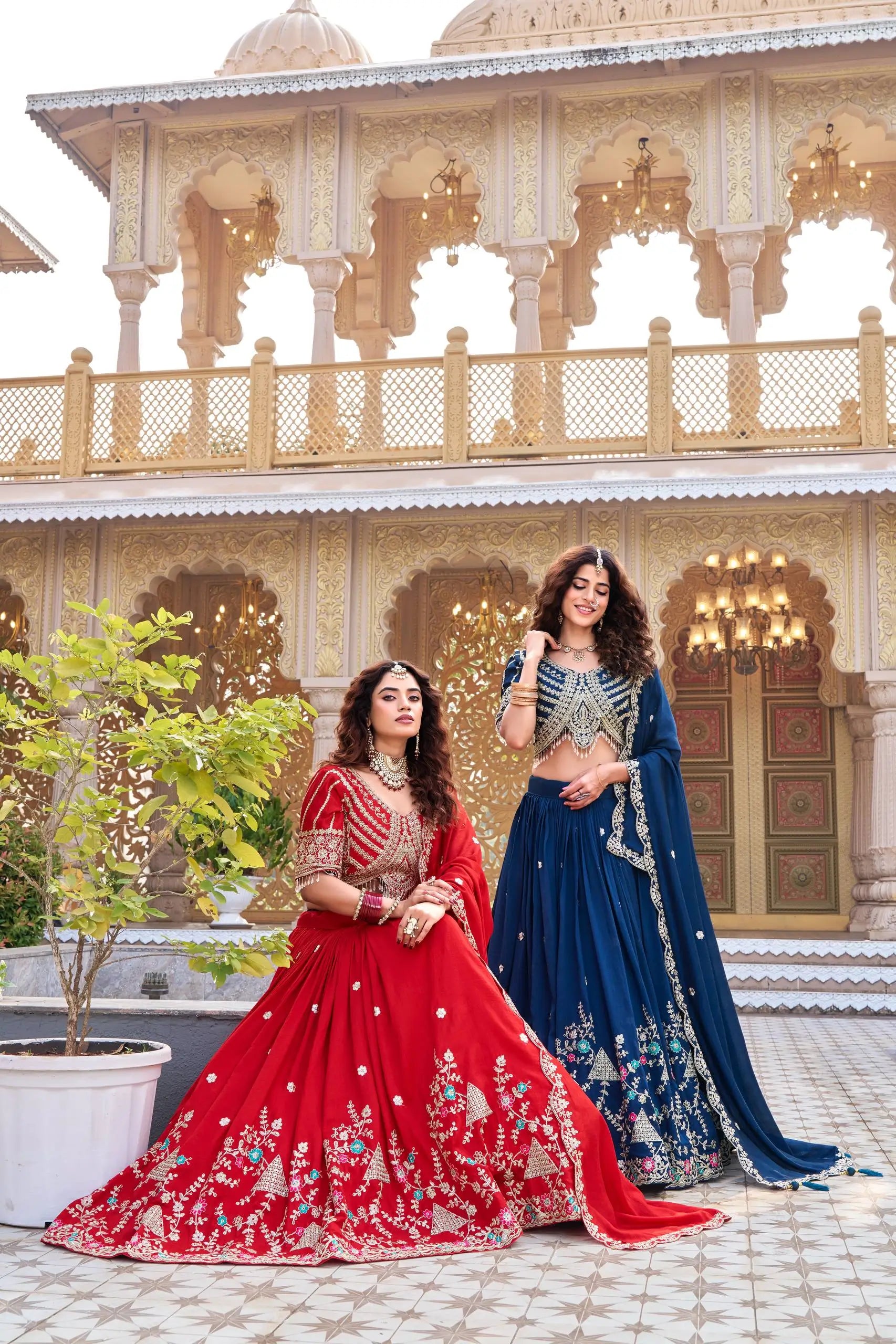 Embroidered Vichitra Silk Lehenga Choli Set for Wedding and Festive Wear