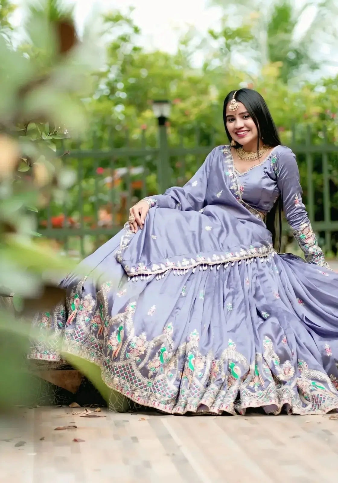 Embroidered Vichitra Silk Lehenga Choli Set for Wedding and Festive Wear