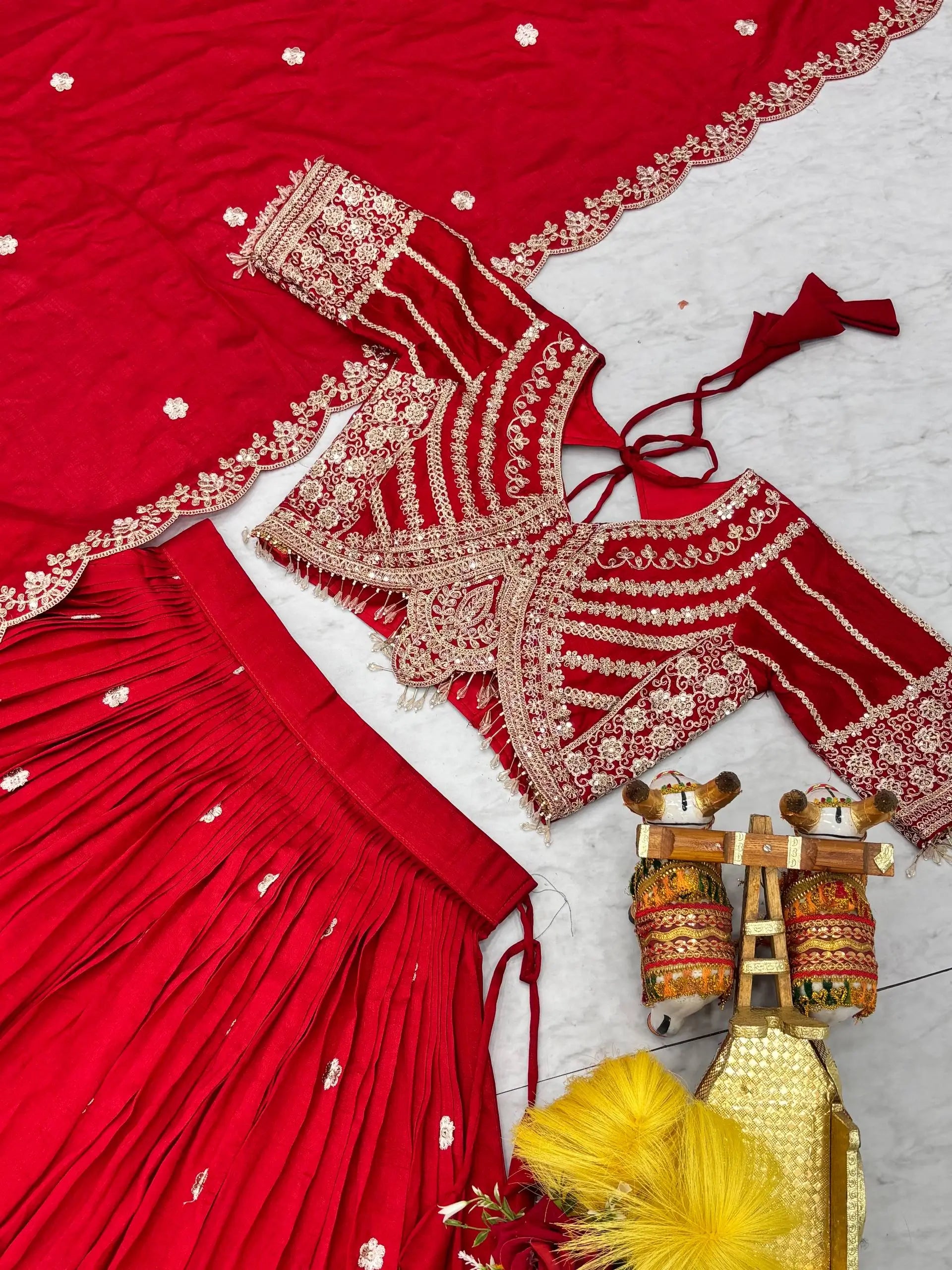 Embroidered Vichitra Silk Lehenga Choli Set for Wedding and Festive Wear