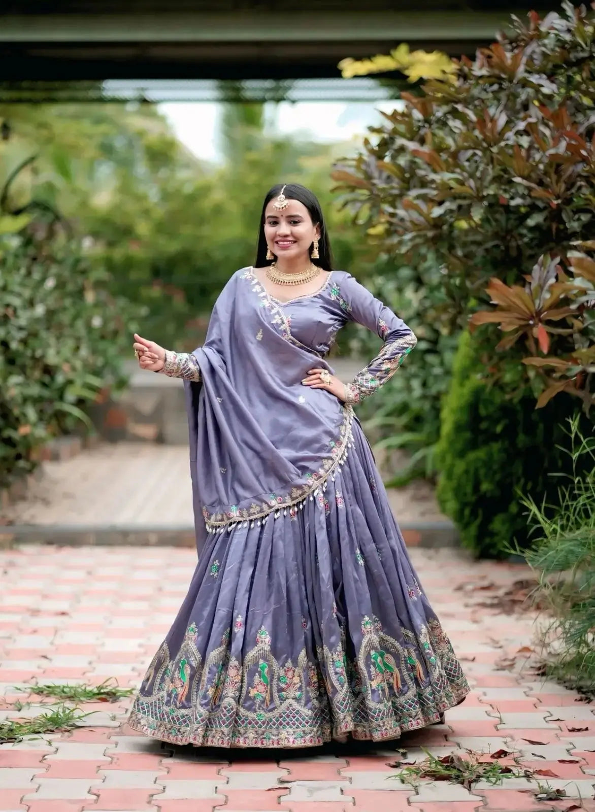 Embroidered Vichitra Silk Lehenga Choli Set for Wedding and Festive Wear