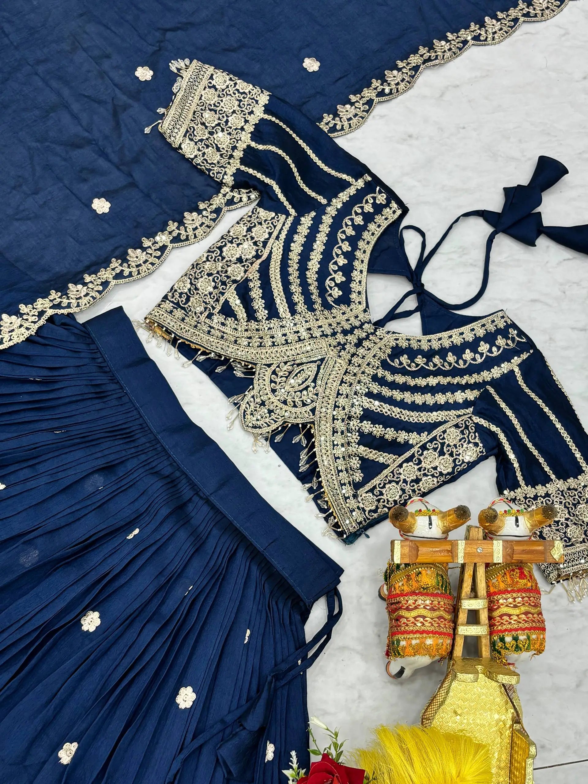 Embroidered Vichitra Silk Lehenga Choli Set for Wedding and Festive Wear