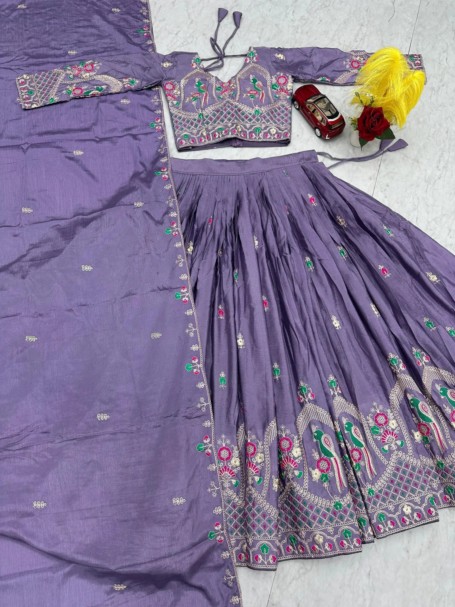 Embroidered Vichitra Silk Lehenga Choli Set for Wedding and Festive Wear