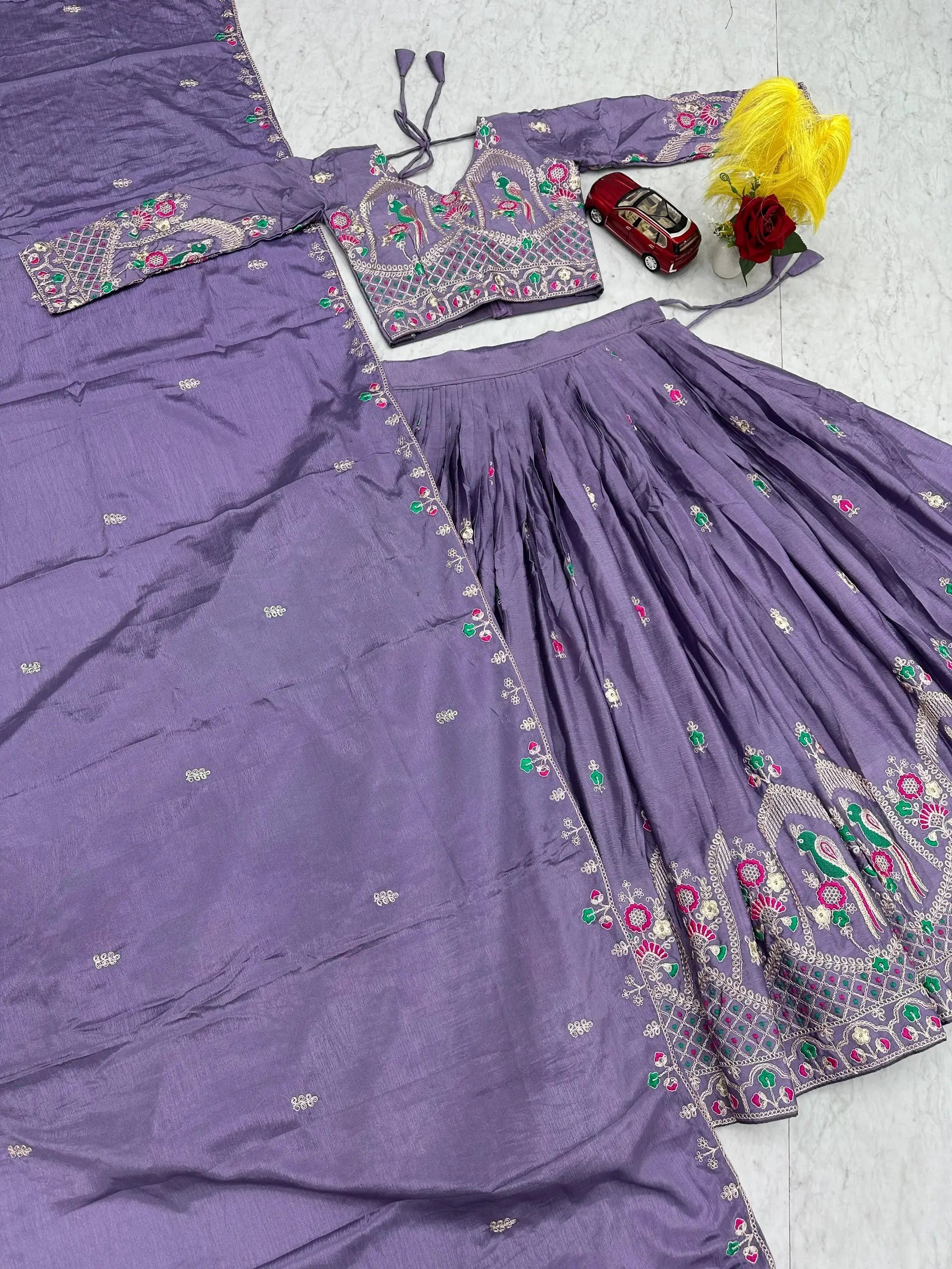 Embroidered Vichitra Silk Lehenga Choli Set for Wedding and Festive Wear