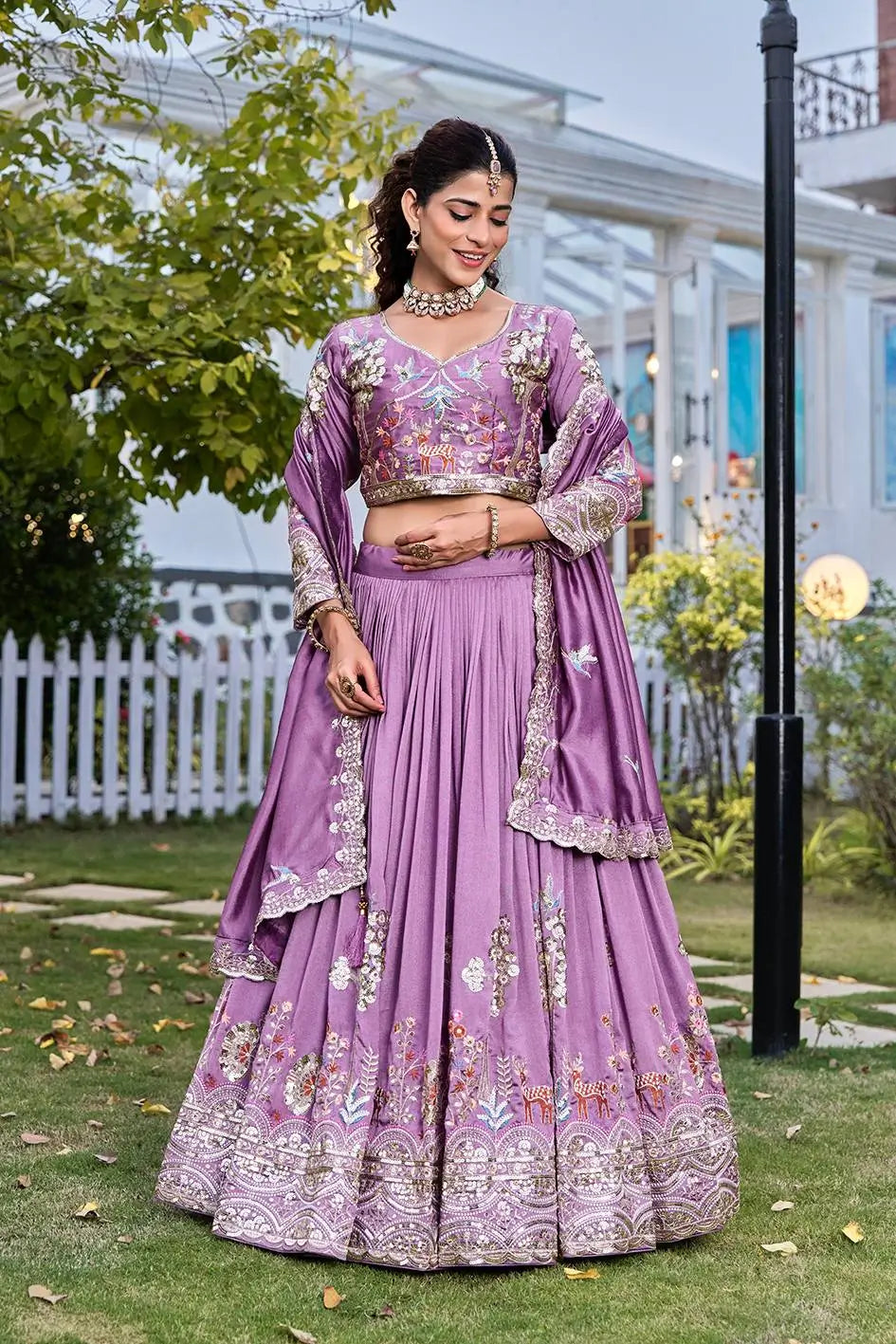 Embroidered Vichitra Silk Lehenga Choli Set for Wedding and Festive Wear