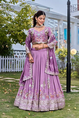Embroidered Vichitra Silk Lehenga Choli Set for Wedding and Festive Wear
