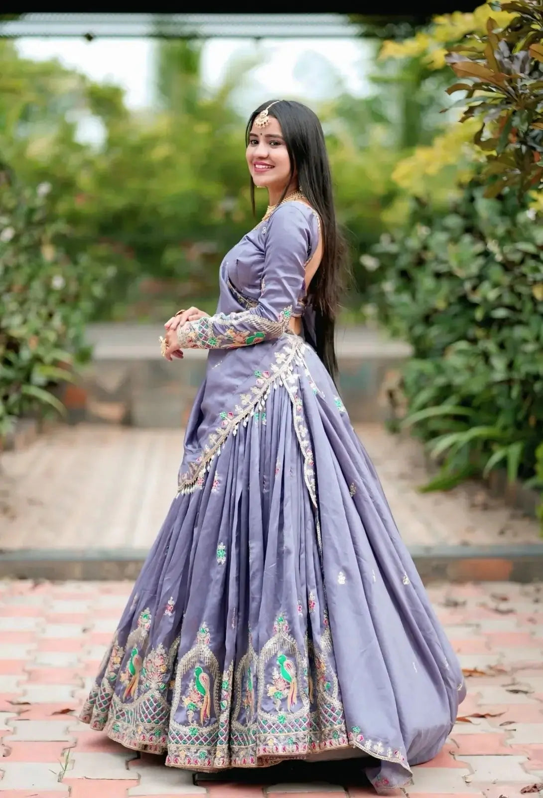 Embroidered Vichitra Silk Lehenga Choli Set for Wedding and Festive Wear
