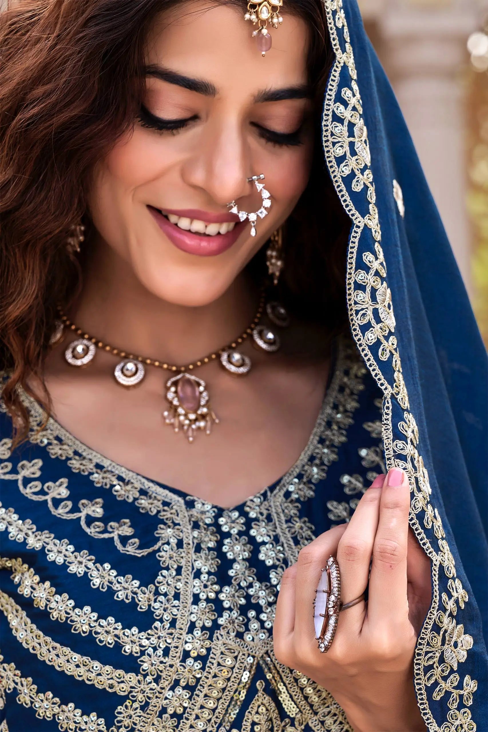 Embroidered Vichitra Silk Lehenga Choli Set for Wedding and Festive Wear