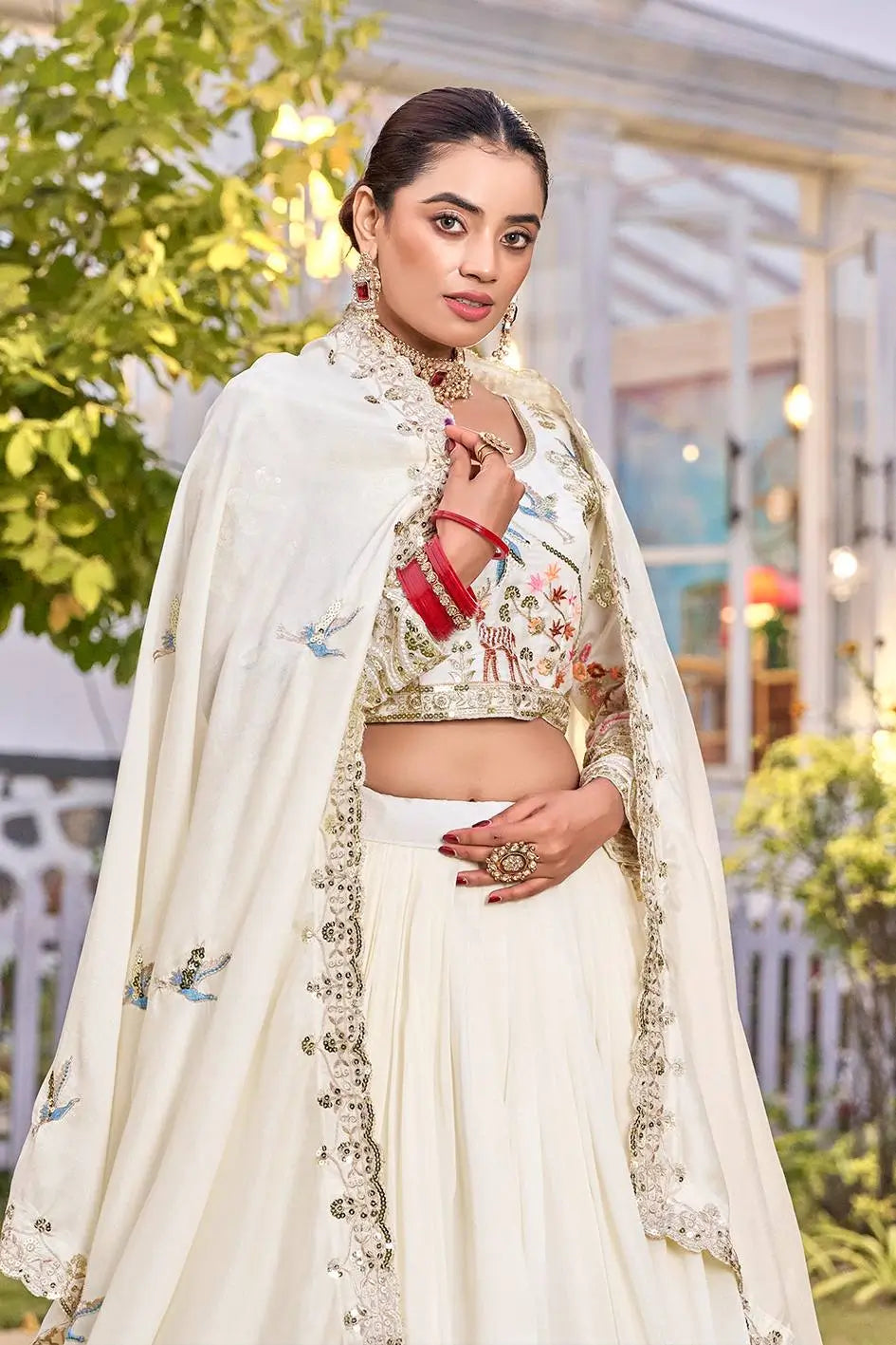 Embroidered Vichitra Silk Lehenga Choli Set for Wedding and Festive Wear