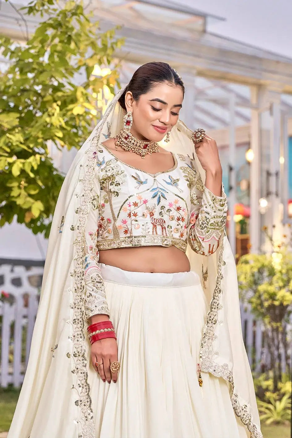 Embroidered Vichitra Silk Lehenga Choli Set for Wedding and Festive Wear