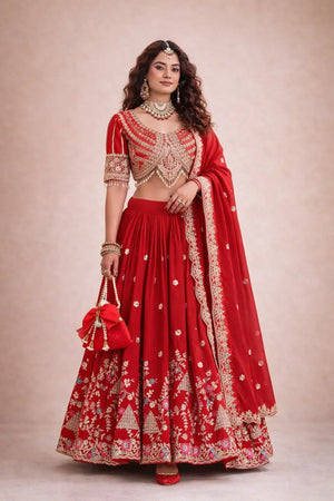 Embroidered Vichitra Silk Lehenga Choli Set for Wedding and Festive Wear